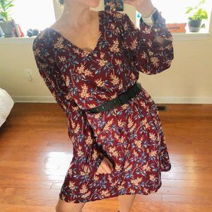 Madewell Burgundy Floral Long Sleeve Dress